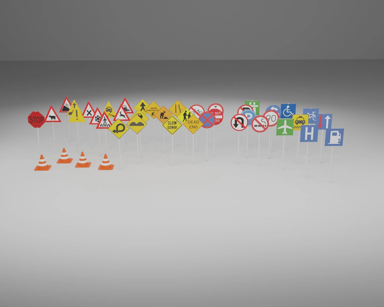 3d traffic signs and cones 3D Model .c4d .max .obj .3ds .fbx .stl .blend 