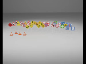 3d дорожные знаки и конусы 3D Модель