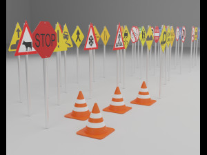3d traffic signs and cones 3D मॉडल