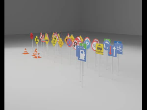 3d traffic signs and cones 3D Model