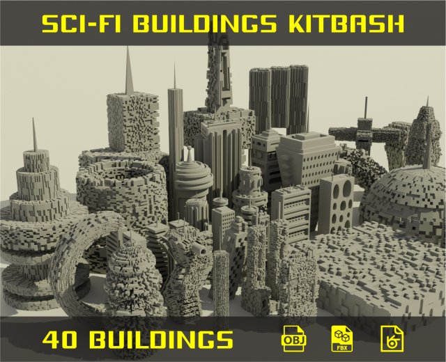 sci-fi buildings kitbash 3D Modell .c4d .max .obj .3ds .fbx .stl .blend