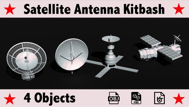 Satellite dish antenna 3D Model .c4d .max .obj .3ds .fbx .stl .blend