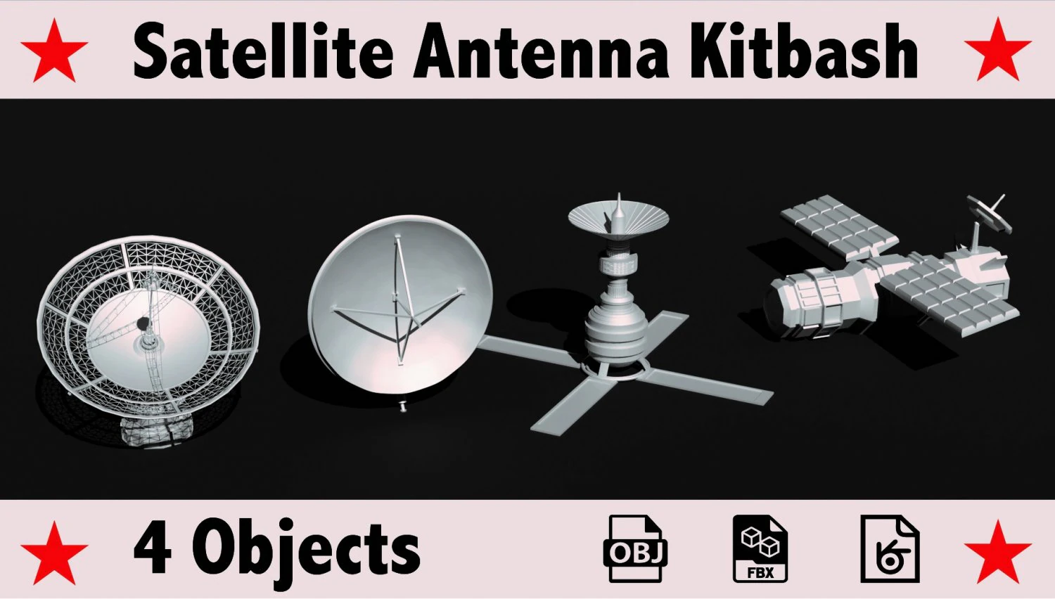 Satellite dish antenna 3D Model .c4d .max .obj .3ds .fbx .stl .blend 