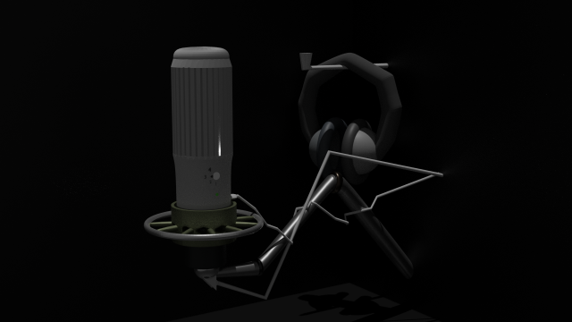 Microphoneheadphones microphone and headphones on the stand 3D Model .c4d .max .obj .3ds .fbx .stl .blend 