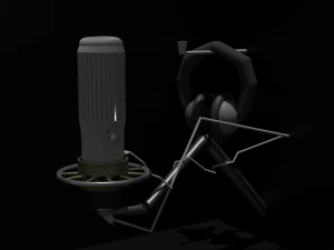 Standda mikrofonkulaklık mikrofonu ve kulaklıklar 3D Model