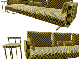 Sofa with Cushions and Side Table 3D Model