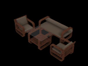 set sofa kayu ceri primem Model 3D