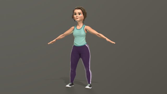 cartoon girl in sportswear and sneakers low-poly 3D Model .c4d .max .obj .3ds .fbx .stl .blend 