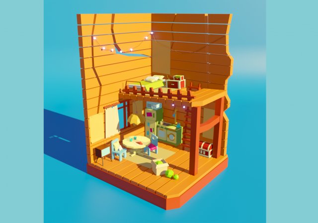low poly house room 3D Model .c4d .max .obj .3ds .fbx .stl .blend