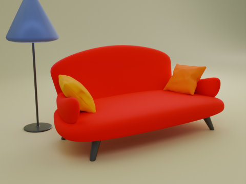 Cozy Sofa and Lamp in Vibrant Colors Model 3D
