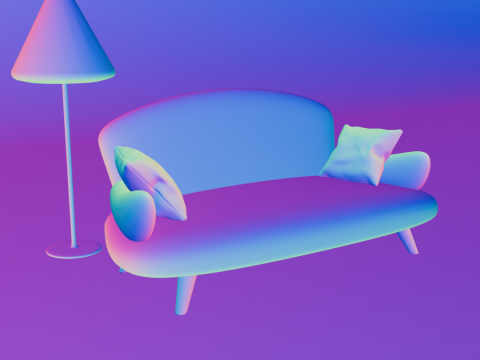Cozy Sofa and Lamp in Vibrant Colors Model 3D