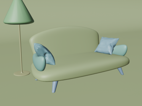 Cozy Sofa and Lamp in Vibrant Colors Model 3D