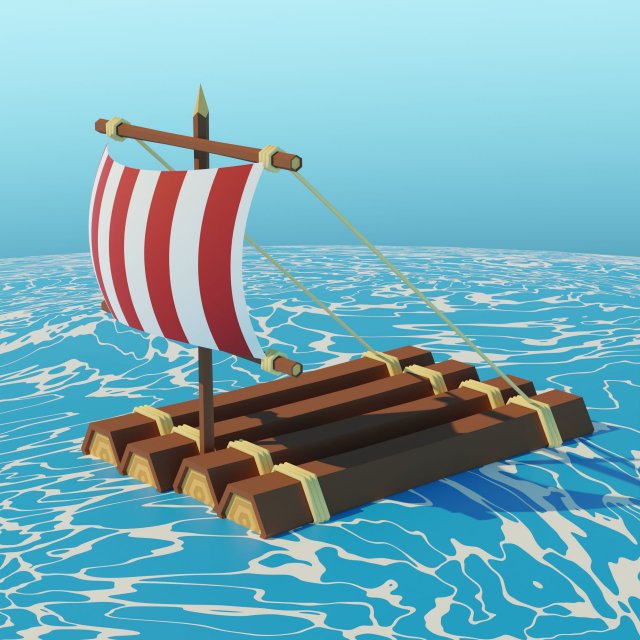 Low poly Cartoon Raft Model 3D .c4d .max .obj .3ds .fbx .stl .blend 