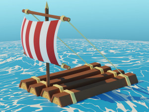 Low poly Cartoon Raft 3D Models