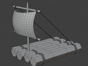 Low poly Cartoon Raft Model 3D
