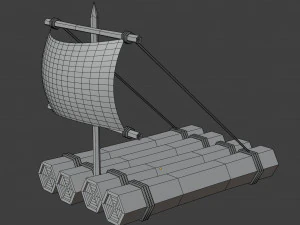 Low poly Cartoon Raft 3D Model