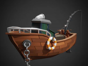 Barco de pesca de desenho animado Lowpoly Modelo 3D
