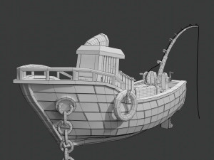 Lowpoly Cartoon Fishing Boat Model 3D