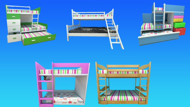 collection of five bunk beds 3D 模型 .c4d .max .obj .3ds .fbx .stl .blend 