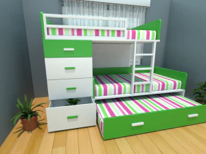 collection of five bunk beds 3D Model