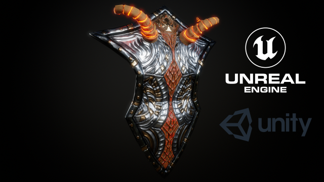 Stylized Warrior Shield GameReady Model 3D .c4d .max .obj .3ds .fbx .stl .blend 