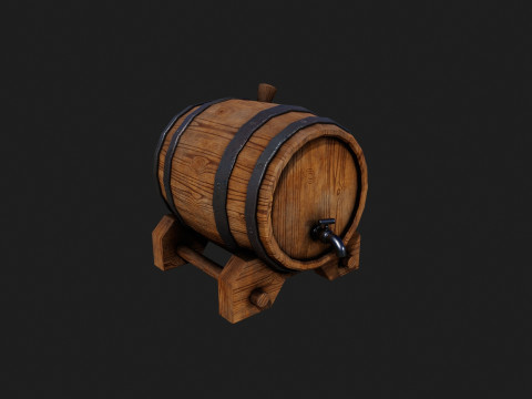 Realistic Wooden Barrel 3D Model