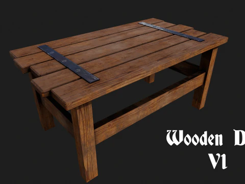 Meja Kayu Realistis Model 3D