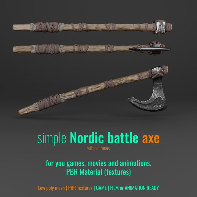 simple norse battle axe low-poly Modèle 3D .c4d .max .obj .3ds .fbx .stl .blend 