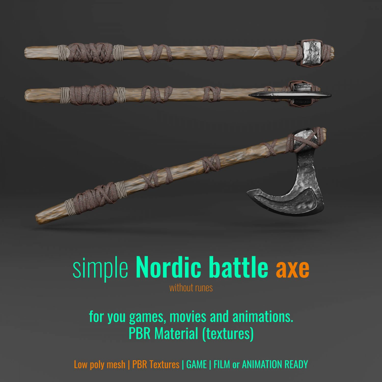 simple norse battle axe low-poly 3D Model .c4d .max .obj .3ds .fbx .stl .blend