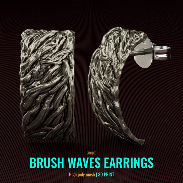 brush waves earrings Model Cetak 3D .c4d .max .obj .3ds .fbx .stl .blend 
