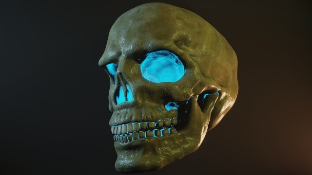 Human skull with fluorescence 3D Model .c4d .max .obj .3ds .fbx .stl .blend 