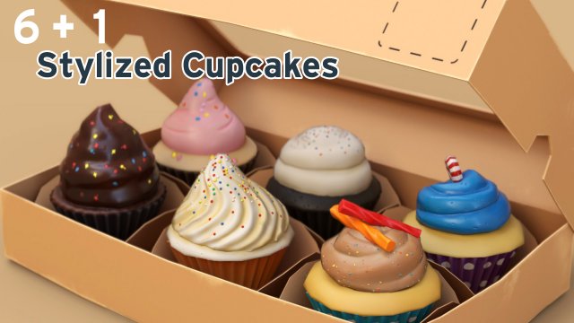 6 stylized cupcakes 3D Модель .c4d .max .obj .3ds .fbx .stl .blend 
