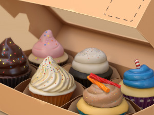 6 stylized cupcakes 3D Модель