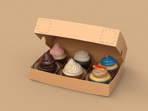 6 stylized cupcakes 3D Модель