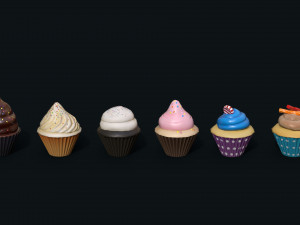 6 stylized cupcakes 3D Модель