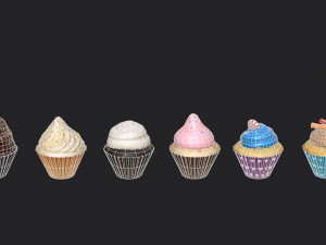 6 stylized cupcakes 3D Модель