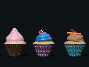 6 stylized cupcakes 3D Модель