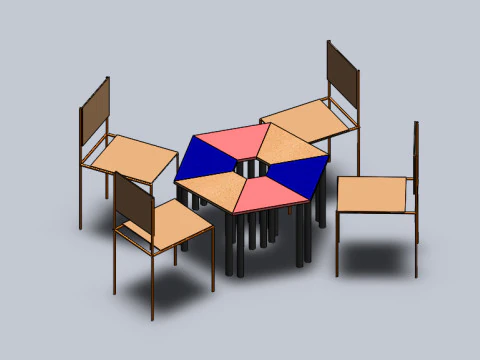 带椅子的团圆桌 3D 模型