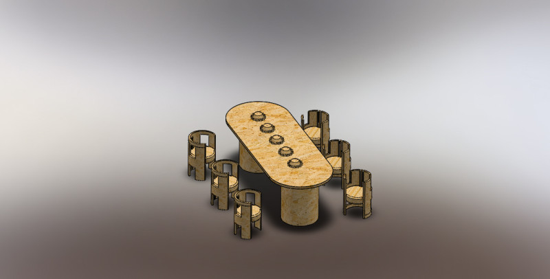 Wood table with chairs 3D Model .c4d .max .obj .3ds .fbx .stl .blend 