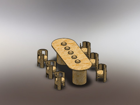Wood table with chairs 3D मॉडल