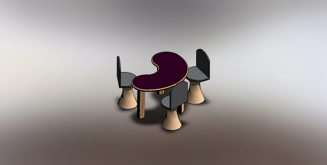 Ruenion table with 3 chairs 3D Model .c4d .max .obj .3ds .fbx .stl .blend 