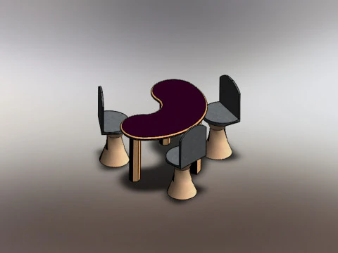 Стіл для зустрічі з 3 стільцями 3D Модель
