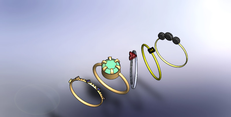 Collection of 5 gold rings Model 3D .c4d .max .obj .3ds .fbx .stl .blend 