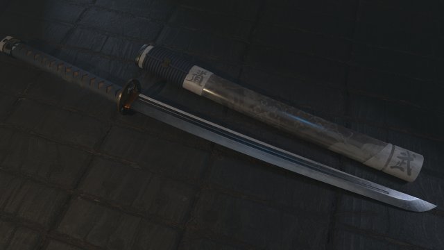 Wakidzashi Japan sword Game ready model Modelo 3D .c4d .max .obj .3ds .fbx .stl .blend 