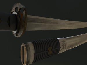 Wakidzashi Japan sword Game ready model Modelo 3D