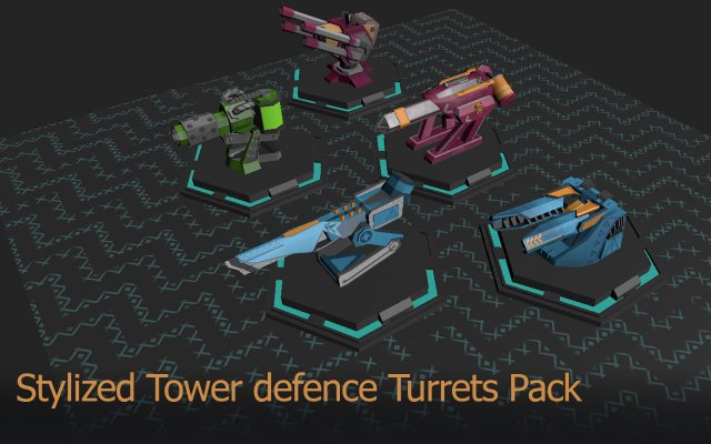 Low poly Stylized turrets Pack 3D मॉडल .c4d .max .obj .3ds .fbx .stl .blend 