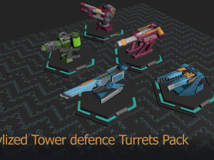 Low poly Stylized turrets Pack Modelo 3D