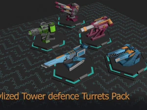 Пакет низкополигональных стилизованных турелей 3D Модель