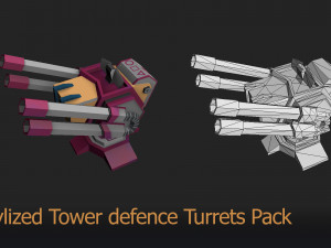 Low poly Stylized turrets Pack 3D मॉडल