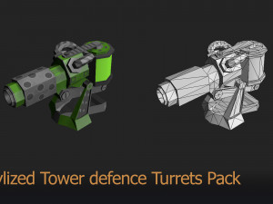 Low poly Stylized turrets Pack 3D मॉडल